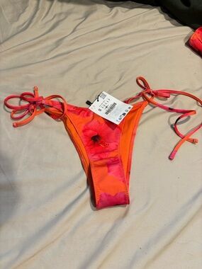 Zara Tie-Side Bikini Bottom in Bright Orange & Pink Floral